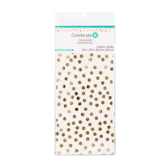 White & Gold Dotted Tissue Paper Sheets by Celebrate It™